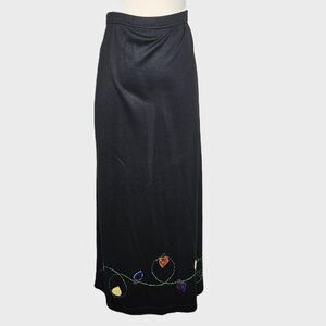 Vintage Quacker Factory Sequin Christmas Lights Maxi Skirt Black Elastic Waist L